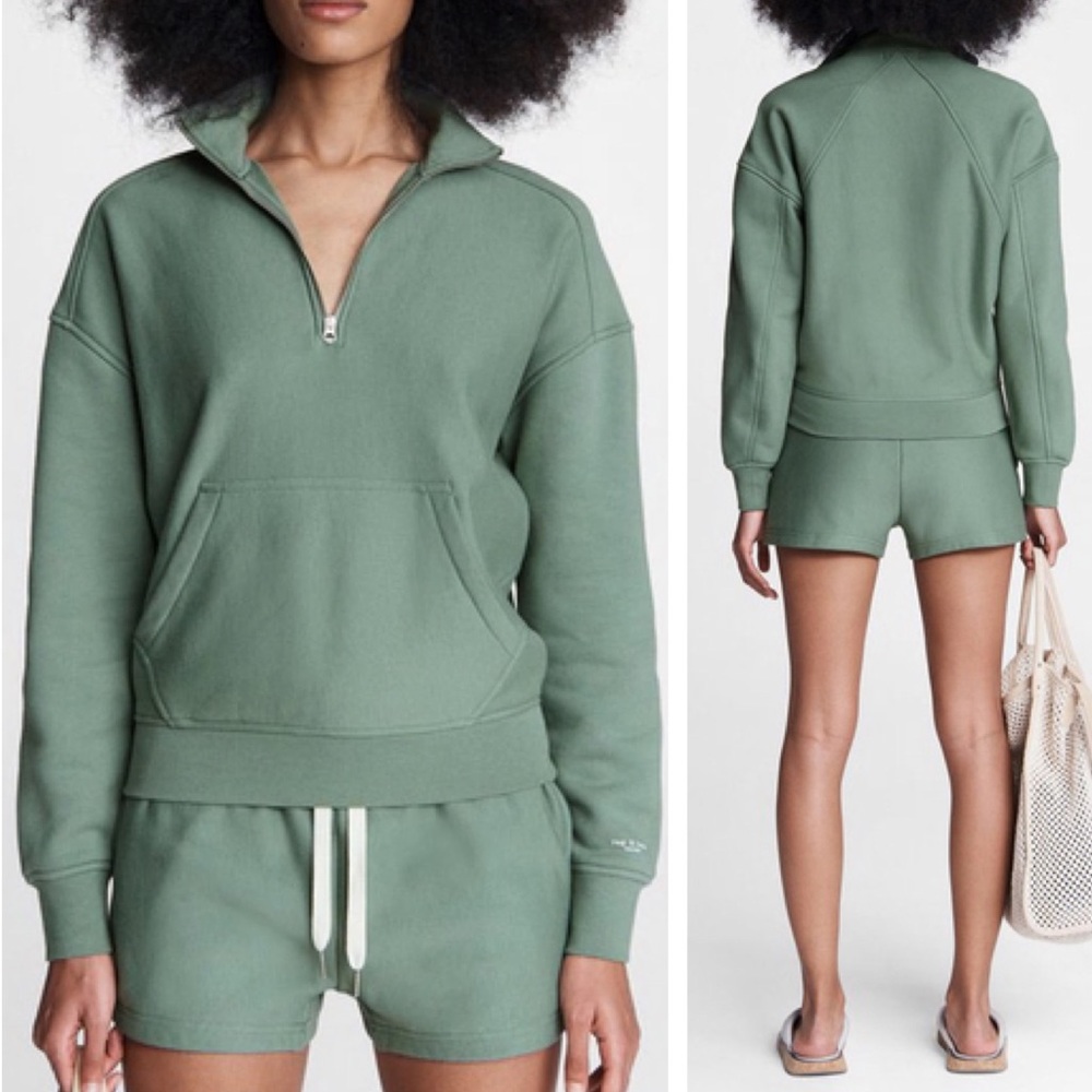 rag & bone Sage Green Half-Zip Sweatshirt
